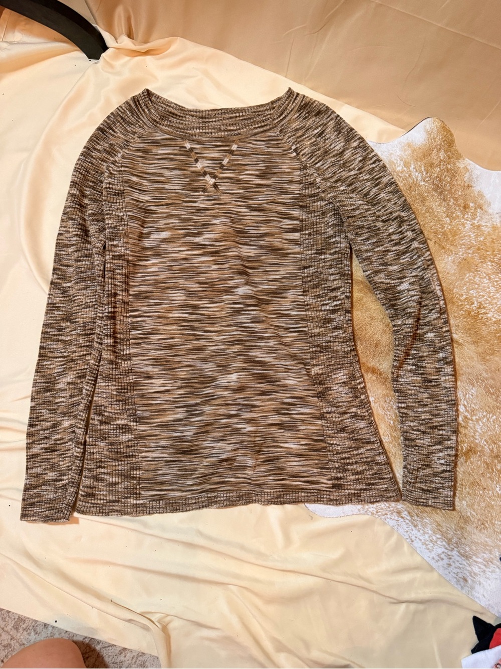 Relativity vintage style Marled Crewneck Sweater in Brown and Cream